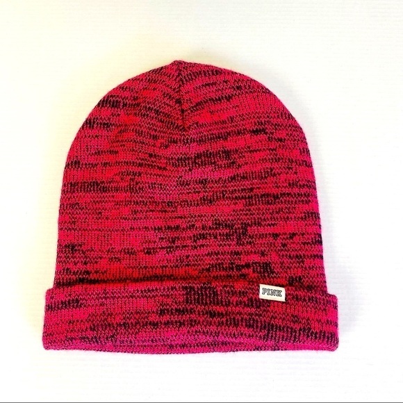 PINK VS Knit Slouch Marled Pink Beanie OS - Picture 2 of 9